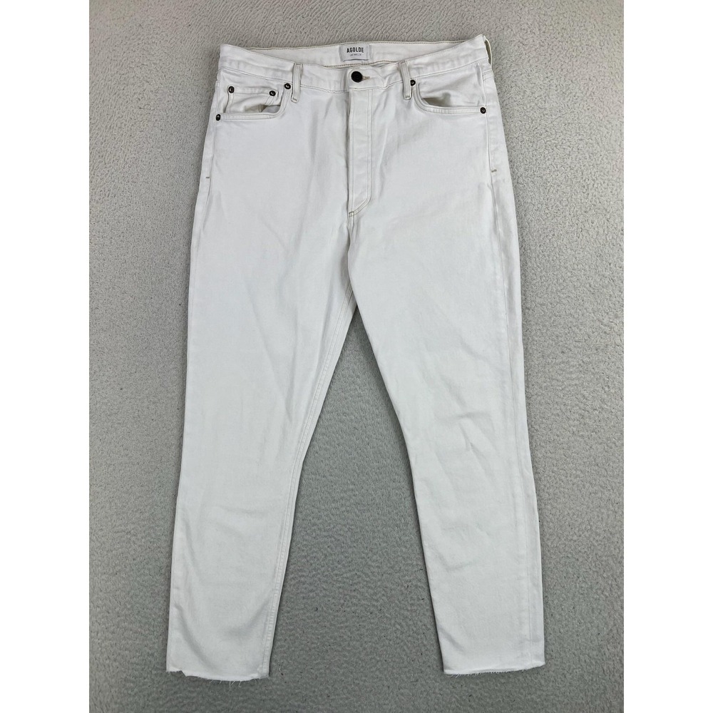 AGOLDE Nico Jeans Womens 31 White Slim Fit High Rise Raw Hem Stretch Denim